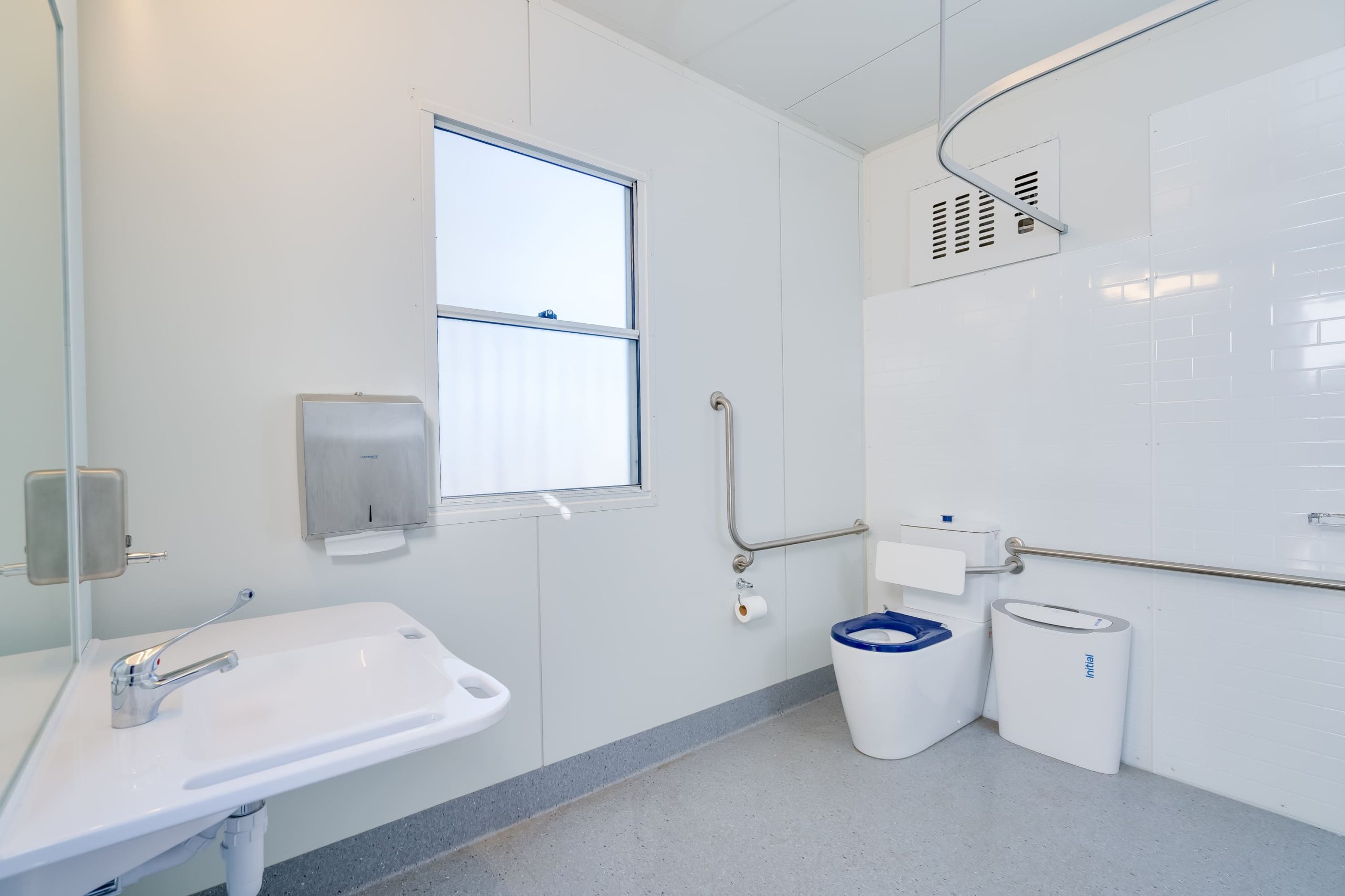 Access POD Elevate interior with grab rails, shower and accessible toilet